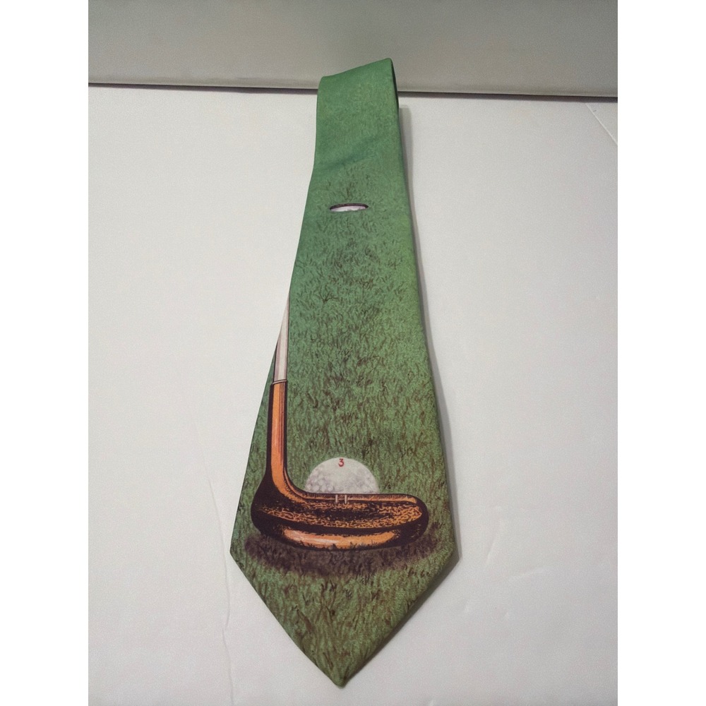 Vintage 1986 Ralph Marlin Golf Putter Ball Green Novelty Tie Kneeknocker Mens
